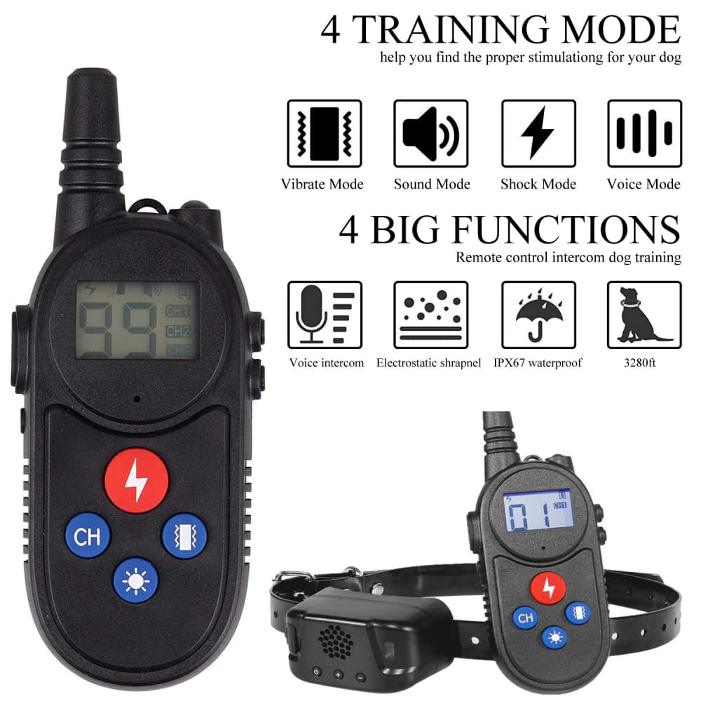 dog training collar with walkie talkie Remote Control Distance Up to 3280Ft