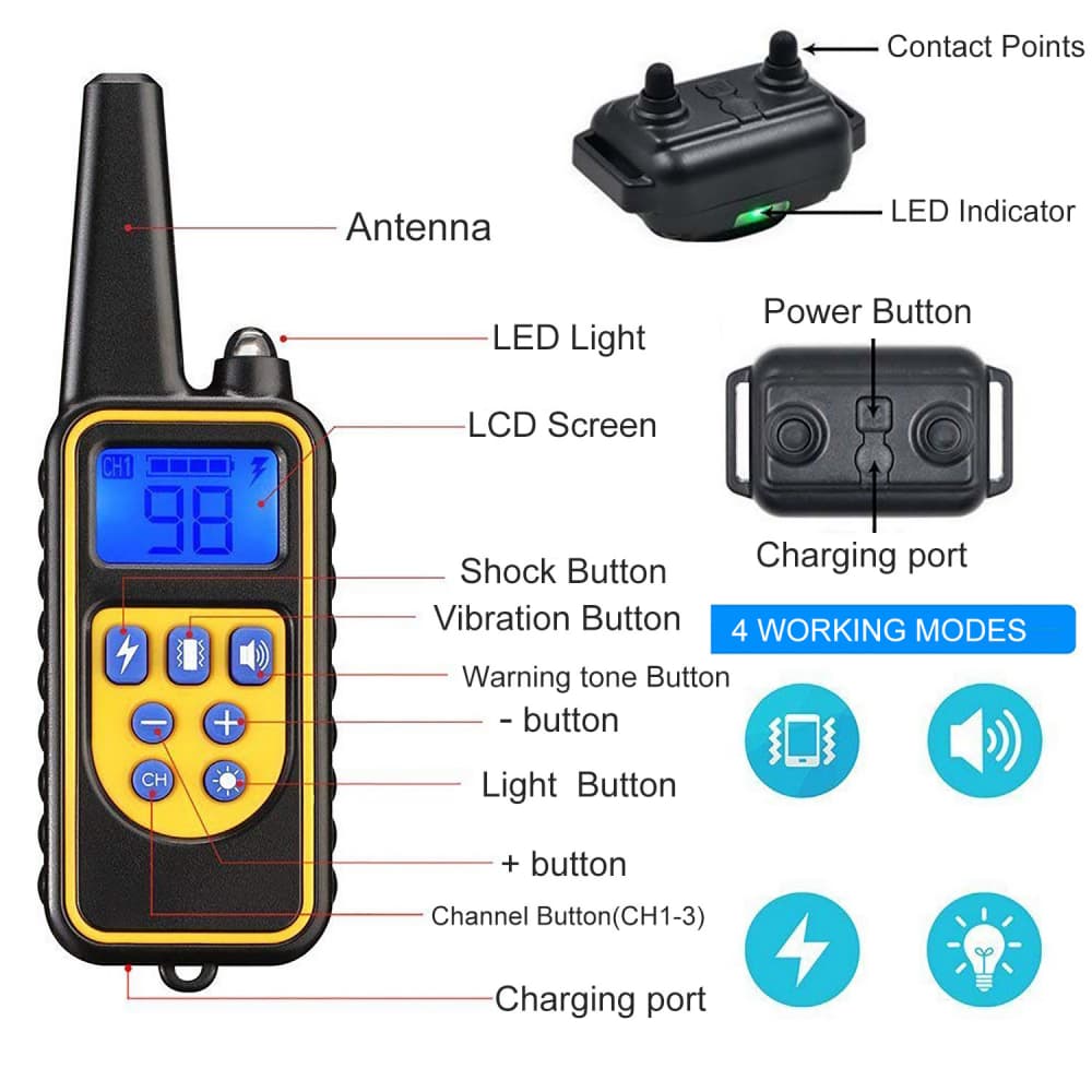 dog training collar 800M remote rechargeable and waterproof dog trainer